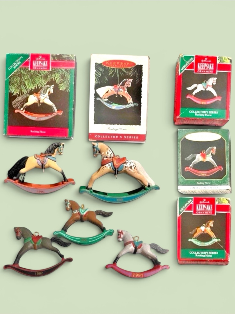 Lot Of 5 Vintage Hallmark Keepsake Rocking Horse Christmas Ornaments In Boxes